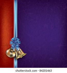 Abstract Christmas purple background with ribbons and bells
