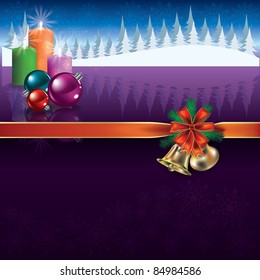 Abstract Christmas purple greeting with decorations and candles