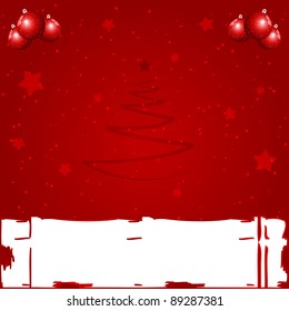 Abstract Christmas red background with tree, baubles and copy-space