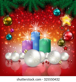 Abstract Christmas red greeting with candles and decorations