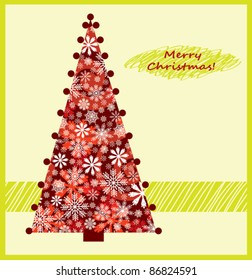 Abstract christmas red tree with snowflakes
