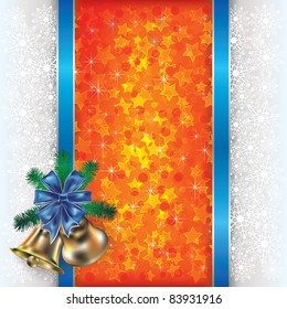 Abstract Christmas red white background with handbells and gift ribbons
