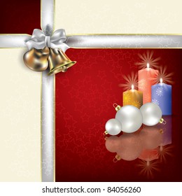 Abstract Christmas red white greeting with white gift ribbons