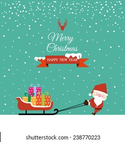 Abstract Christmas with Santa Claus and gift on sled vector