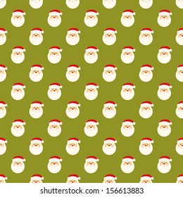 Abstract Christmas Santa Clause face pattern wallpaper. Vector illustration for funny holiday noel design. Green, white and red colors. Seamless background.