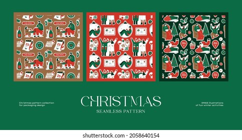 Abstract christmas seamless pattern collection to suit your branding identity or packaging design
