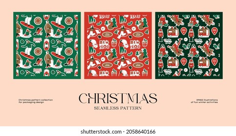 Abstract christmas seamless pattern collection to suit your branding identity or packaging design
