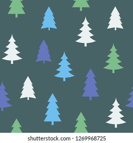 Abstract Christmas seamless pattern of different christmas tree. Print for greeting cards, fabric or wrapping paper designs.  Eps 10 vector illustration.

