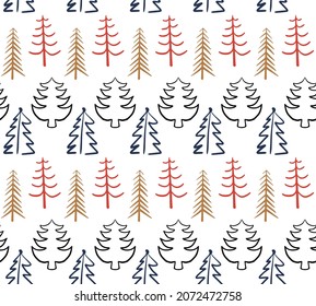 Abstract Christmas Seamless pattern with hand drawn Christmas trees. Vector illustration