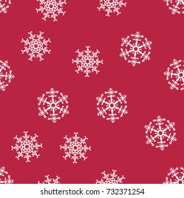abstract Christmas seamless pattern from white snowflakes on red background. For holiday, new year, celebration, party. Vector illustration.