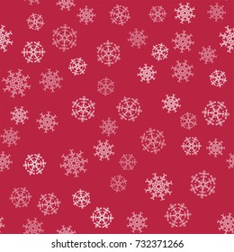 abstract Christmas seamless pattern from white snowflakes on red background. For holiday, new year, celebration, party. Vector illustration.