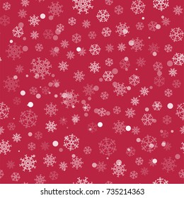 abstract Christmas seamless pattern from white snowflakes on red background. For holiday, new year, celebration, party. Vector illustration.