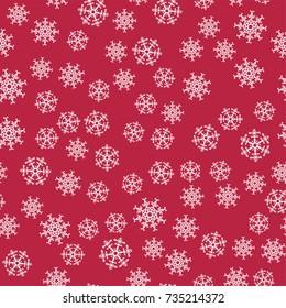 abstract Christmas seamless pattern from white snowflakes on red background. For holiday, new year, celebration, party. Vector illustration.
