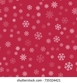 abstract Christmas seamless pattern from white snowflakes on red background. For holiday, new year, celebration, party. Vector illustration.
