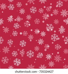 abstract Christmas seamless pattern from white snowflakes on red background. For holiday, new year, celebration, party. Vector illustration.