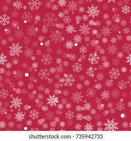 abstract Christmas seamless pattern from white snowflakes on red background. For holiday, new year, celebration, party.
