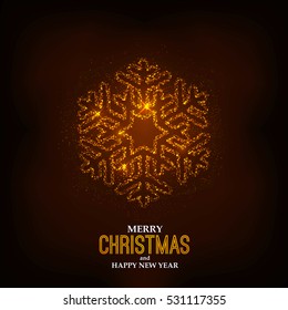 Abstract Christmas Snowflake made from light. Greeting card or invitation. Vector Illustration