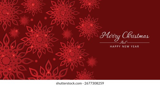 Floco de neve de Natal abstrato sobre fundo vermelho. Feliz Natal banner design