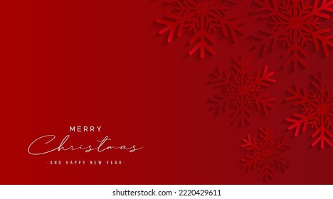Abstract christmas snowflake with shadow on red background. Merry christmas banner design with copy space. Suit for poster, greeting card, invitation, card, website, flyer. Vector illustration