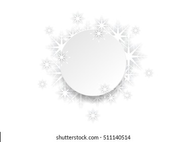 Resumen El fondo de los copos de nieve de Navidad con círculo en blanco. Diseño de ilustración de vector blanco
