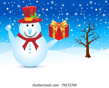 abstract Christmas snowman with gift vector illustration