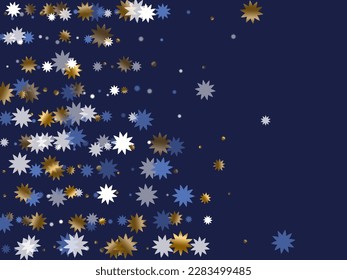 Abstract Christmas star holiday background graphic design. Gold blue white twinkle confetti. Poster starburst background. Christmas star symbol shimmer. New Year decorative wallpaper.