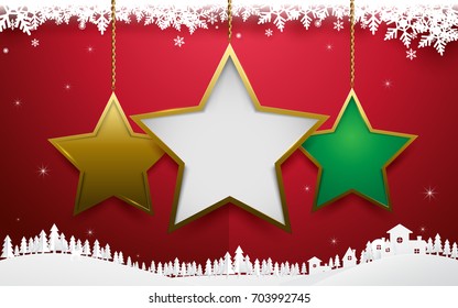 Abstract Christmas star ornament hanging on red background
