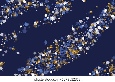 Abstract Christmas star vector background illustration. Gold blue white twinkle decoration. Banner stardust pattern. Christmas star doodle shimmer. Celebration simple wallpaper.
