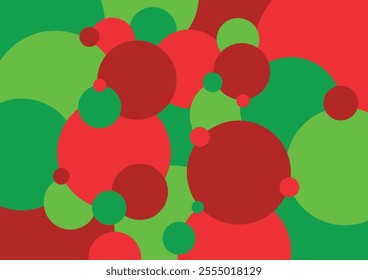 Abstract Christmas themed design with overlapping red and green circles. Ideal for holiday backgrounds, greeting cards, and festive banners. Vibrant colors enhance seasonal and winter themed projects.