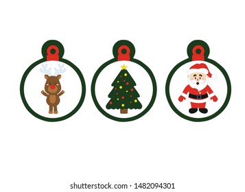 abstract christmas toys with santa claus, christmas tree and deer inside on a white background