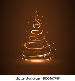 Abstract christmas tree background. Banner with the symbol of the Christmas tree. Square illustration. Golden color