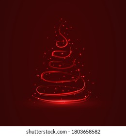 Abstract christmas tree background. Banner with the symbol of the Christmas tree. Square illustration. Red color