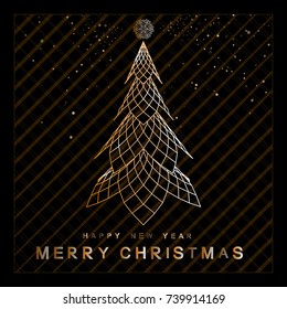 
Abstract christmas tree background from lines on black.