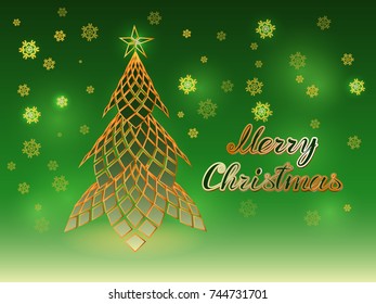 Abstract christmas tree background from orange rectangles on green.