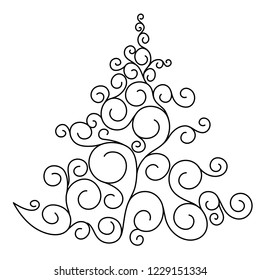 Abstract christmas tree with black ornaments on white background