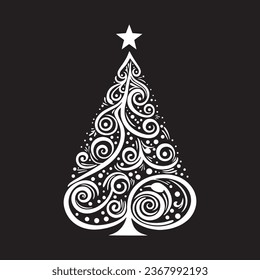 Abstract Christmas Tree Black and White Vector Shape. Logo or symbol template. Perfect for a variety of creative projects, including greeting cards, holiday banners and social posts.