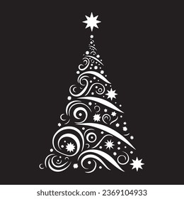 Abstract Christmas Tree Black and White Vector Shape. Logo or symbol template. Perfect for a variety of creative projects, including greeting cards, holiday banners and social posts.