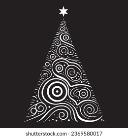 Abstract Christmas Tree Black and White Vector Shape. Logo or symbol template. Perfect for a variety of creative projects, including greeting cards, holiday banners and social posts.