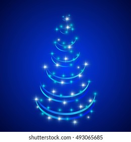 abstract christmas tree in blue background
