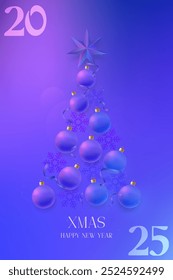 Abstract Christmas tree with blue ornaments on gradient