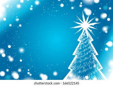 Abstract christmas tree with blue shine background