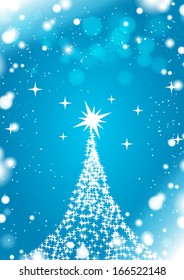 Abstract christmas tree with blue shine winter background