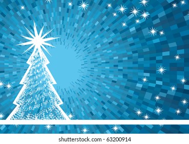 Abstract christmas tree with blue shine background