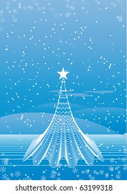Abstract christmas tree. Blue winter background