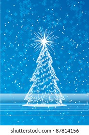 Abstract christmas tree. Blue winter background