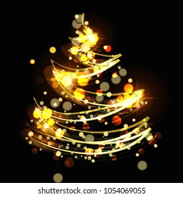 Abstract Christmas tree with bokeh effect. Festive postcard. Vector illustration