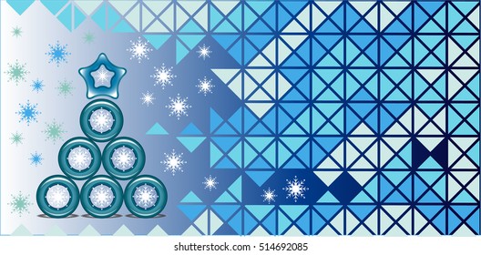 Abstract Christmas tree from a circle by a triangular blue background