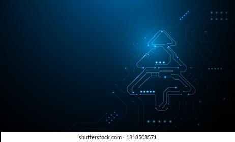 Abstract christmas tree in circuit network digital technology electronic concept. Vector illustration