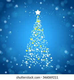 Abstract Christmas Tree Created by Stars on a Blue Brilliant Background
