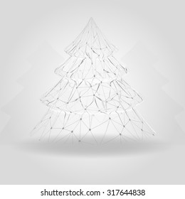 abstract christmas tree created from net with two shadows on gray gradient background